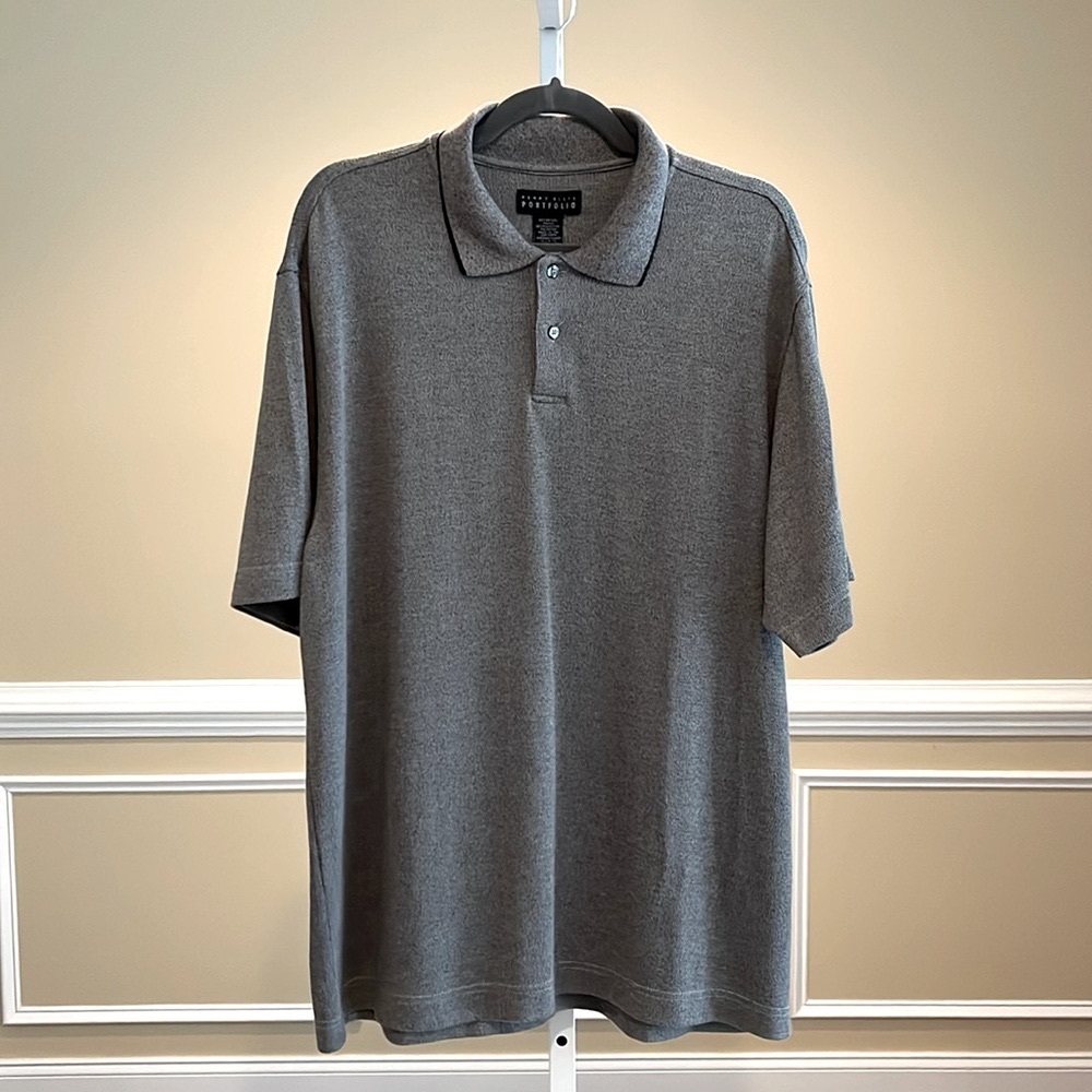 Perry Ellis Portfolio Grey Short Sleeve Polo Shirt Size Large
